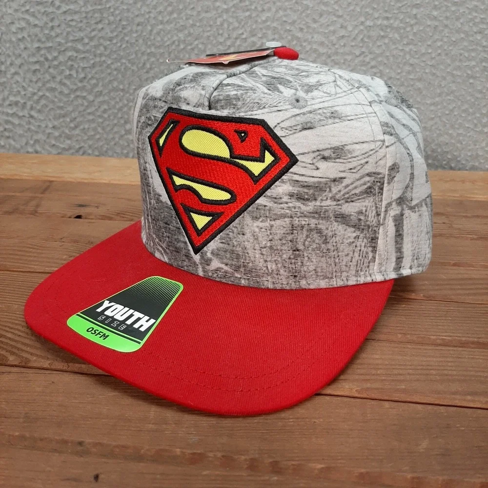 Superman Hat Kids‎ Snapback Cap Gray Red DC Comics Superhero Cartoon School NEW